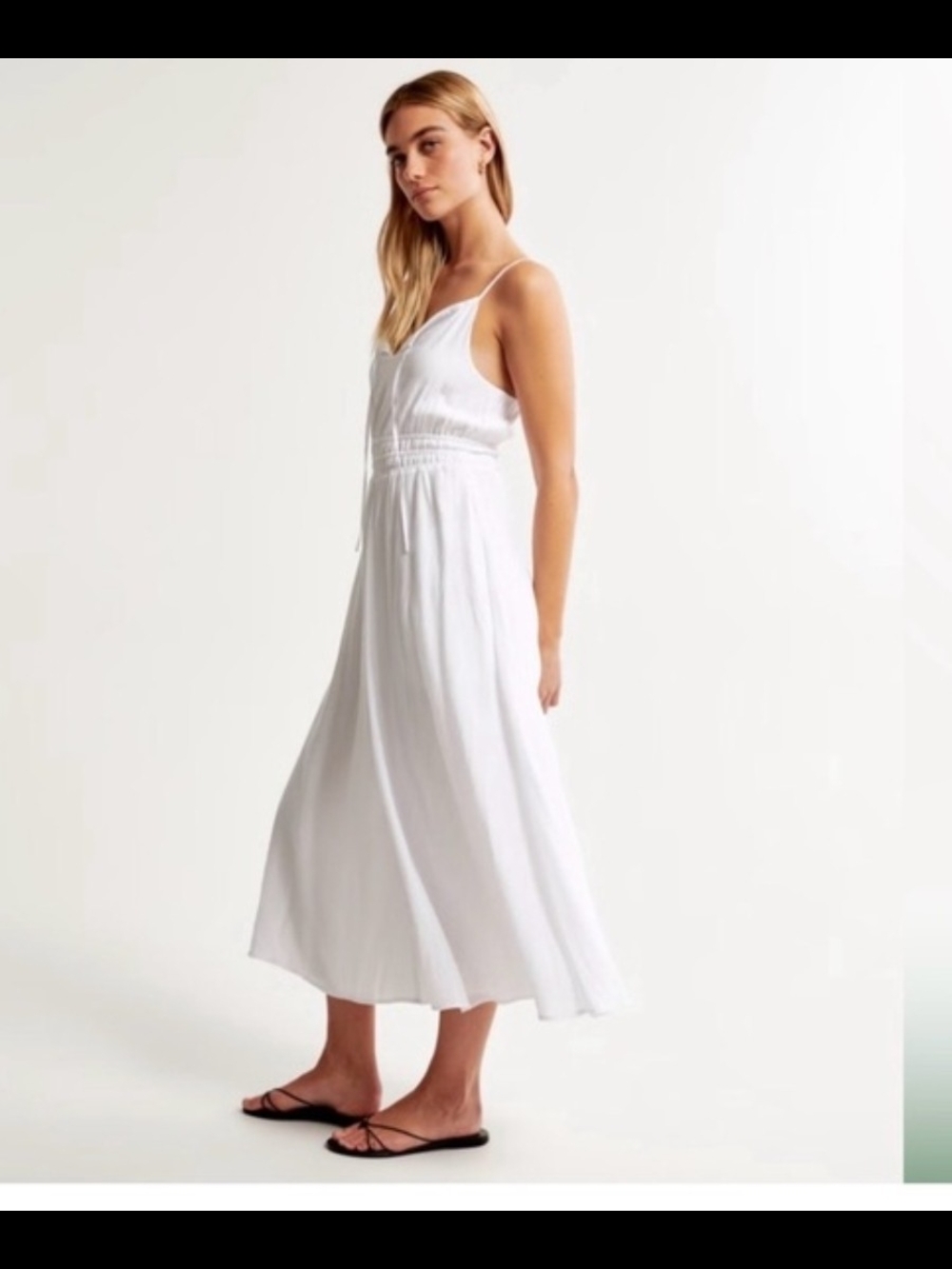 Abercrombie & Fitch White Smocked Waist Midi Dress - Picture 3 of 7